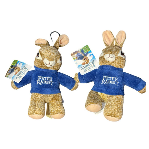 Peter Rabbit Mini Stuffed Plush Backpack Key Clip 6" Movie 2022 Lot of 2 *NEW* - Picture 1 of 7